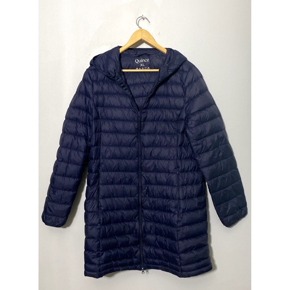 Quince Hooded Puffer Jacket Womens XL Blue Lightweight Packable Zip Coat Down